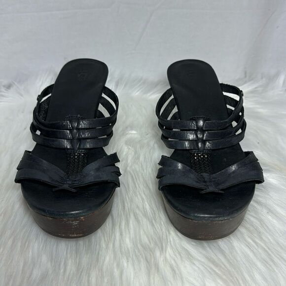 UGG Mattie Black Leather Platform Clogs Mules Sz 9.5 - Picture 3 of 8